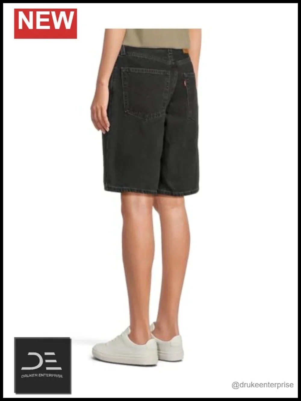 Baggy Denim Jean Shorts Mid-Rise 5-Pocket